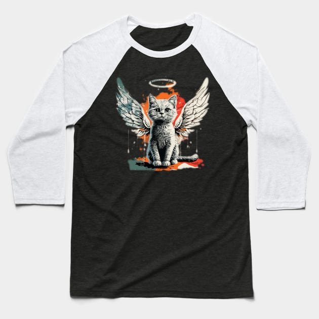 Cute cat with Angel's wings painted Baseball T-Shirt by Bergen242